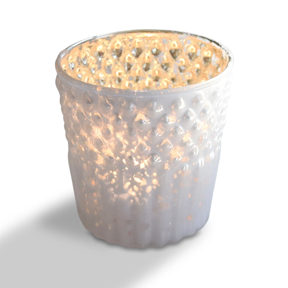 6 Pack | Mercury Glass Tealight Candle Holders (2.75-Inches, Ophelia Design, Pearl White) - For Use With Tea Lights - For Home Decor, Parties And Wedding Decorations 4 6 Pack | Mercury Glass Tealight Candle Holders (2.75-Inches, Ophelia Design, Pearl White) - For Use With Tea Lights - For Home Decor, Parties And Wedding Decorations - Image 2