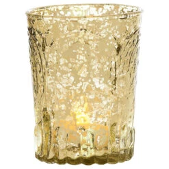 Vintage Mercury Glass Candle Holder (4-Inch, Heather Design, Gold) - For Use With Tea Lights - For Home Decor, Parties, And Wedding Decorations
