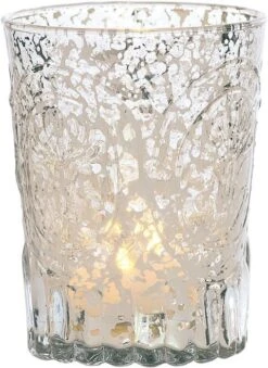 Vintage Mercury Glass Candle Holder (4-Inch, Heather Design, Silver) - For Use With Tea Lights - For Home Decor, Parties, And Wedding Decorations