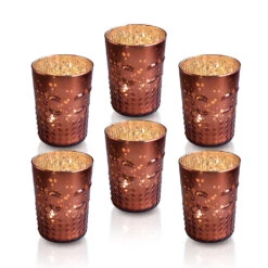 6 Pack | Fleur Mercury Glass Tealight Candle Holders (Rustic Copper Red) For Use With Tea Lights - For Home Decor, Parties And Wedding Decorations - Mercury Glass Votive Holders