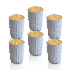 BLOWOUT 6 Pack | Mercury Glass Tealight Candle Holders (3-Inch, Fleur Design, Antique White) For Use With Tea Lights