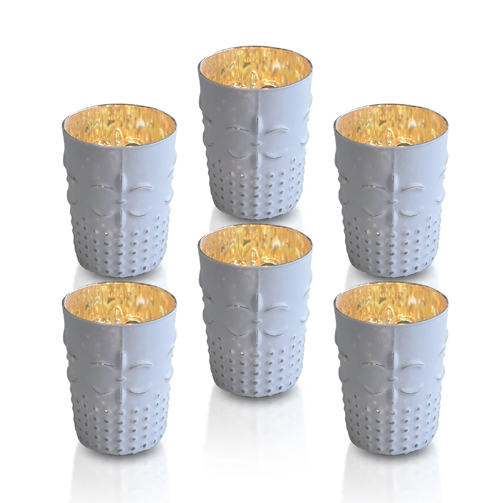 BLOWOUT 6 Pack | Mercury Glass Tealight Candle Holders (3-Inch, Fleur Design, Antique White) For Use With Tea Lights 3 BLOWOUT 6 Pack | Mercury Glass Tealight Candle Holders (3-Inch, Fleur Design, Antique White) For Use With Tea Lights
