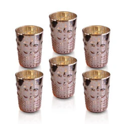 6 Pack | Fleur Mercury Glass Tealight Candle Holders (Rose Gold Pink) For Use With Tea Lights - For Home Decor, Parties And Wedding Decorations - Mercury Glass Votive Holders