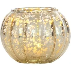 Small Vintage Mercury Glass Candle Holder (3.5-Inch, Autumn Design, Gold) - For Home Decor, Party Decorations, And Wedding Centerpieces