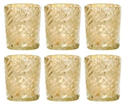 6 Pack | Mercury Glass Candle Holders (3-Inch, Grace Design, Gold) - For Use With Tea Lights - For Home Décor, Parties And Wedding Decorations