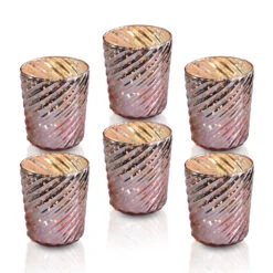 6 Pack | Mercury Glass Candle Holders (3-Inch, Grace Design, Rose Gold Pink) - For Use With Tea Lights