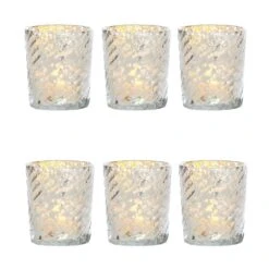 6 Pack | Mercury Glass Candle Holders (3-Inch, Grace Design, Silver) - For Use With Tea Lights - For Home Décor, Parties And Wedding Decorations