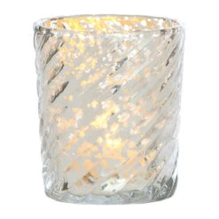 Mercury Glass Candle Holder (3-Inch, Grace Design, Silver) - For Use With Tea Lights - For Home Décor, Parties And Wedding Decorations
