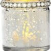 BLOWOUT Vintage Mercury Glass Candle Holder With Rhinestones (2.5-Inch, Thea Design, Silver) - For Use With Tea Lights - For Home Decor, Parties, And Wedding Decorations -Lights Decor Shop v46sv mercury candle holder rhinestones silver