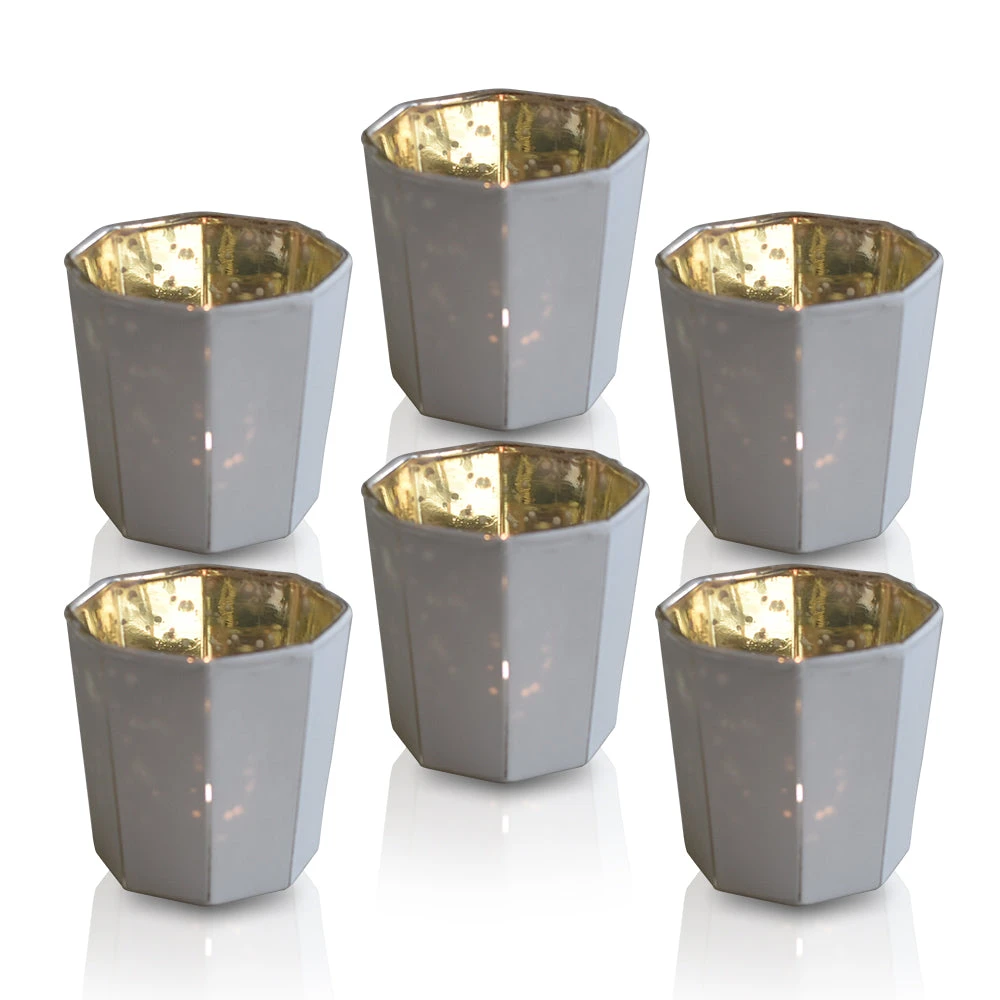 BLOWOUT 6 Pack | Mercury Glass Tealight Candle Holders (2.75-Inches, Patricia Design, Antique White) For Use With Tea Lights - For Home Decor, Parties And Wedding Decorations - Mercury Glass Votive Holders 3 BLOWOUT 6 Pack | Mercury Glass Tealight Candle Holders (2.75-Inches, Patricia Design, Antique White) For Use With Tea Lights - For Home Decor, Parties And Wedding Decorations - Mercury Glass Votive Holders
