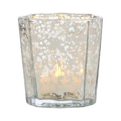 Vintage Mercury Glass Candle Holder (2.75-Inch, Patricia Design, Silver)