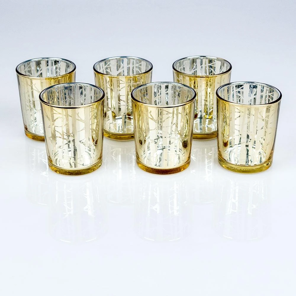 BLOWOUT Birch Forest Votive Tea Light Glass Candle Holder - Gold (2.5 Inches) (6 PACK) 4 BLOWOUT Birch Forest Votive Tea Light Glass Candle Holder - Gold (2.5 Inches) (6 PACK) - Image 2