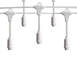 (Cord Only) 50 Socket Suspended Outdoor Commercial DIY String Light 54 FT White Cord W/ E12 C7 Base, Weatherproof