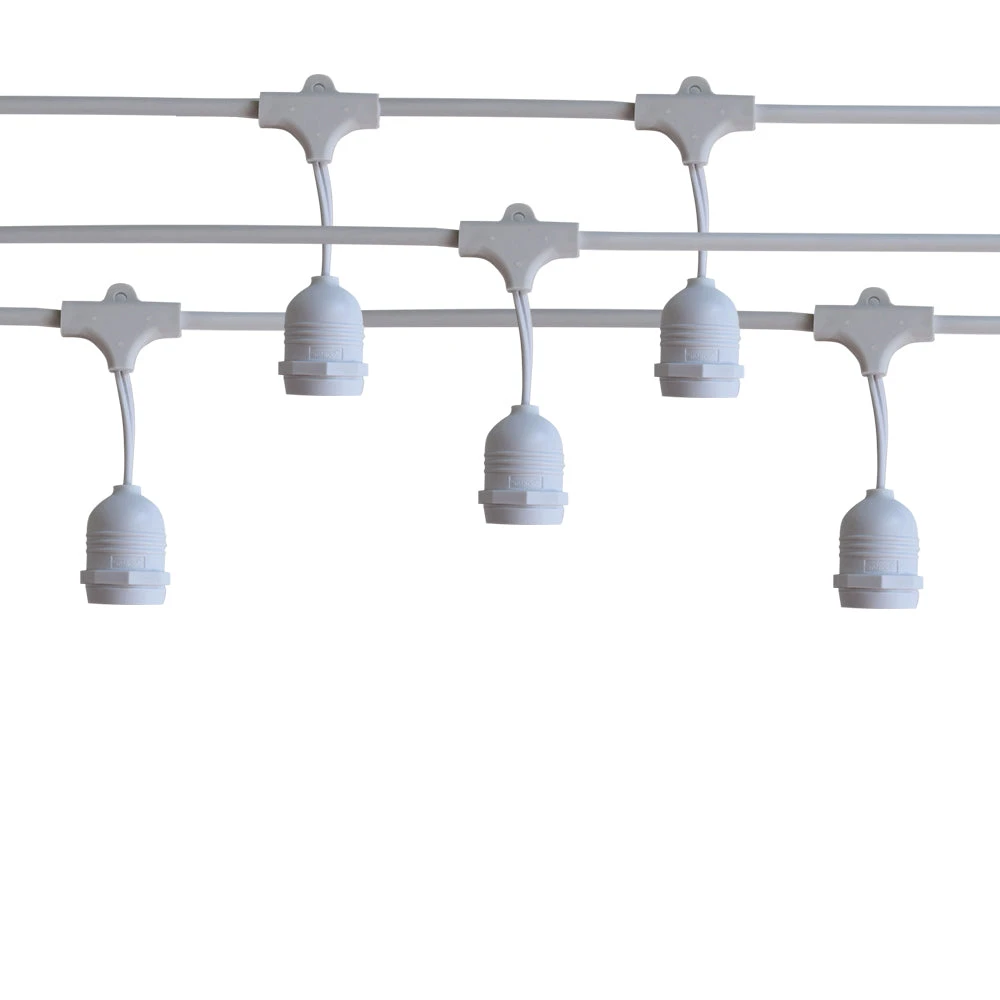 (Cord Only) 24 Suspended Socket SJTW Outdoor Commercial DIY String Light 54 FT White Cord W/ E26 Medium Base, Weatherproof 3 (Cord Only) 24 Suspended Socket SJTW Outdoor Commercial DIY String Light 54 FT White Cord W/ E26 Medium Base, Weatherproof