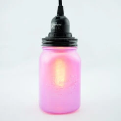 BLOWOUT Fantado Frosted Lavender Mason Jar Pendant Light Kit, Wide Mouth, Black Cord, 15FT