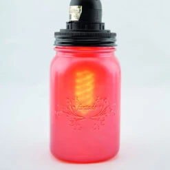 BLOWOUT Fantado Frosted Fuchsia / Hot Pink Mason Jar Pendant Light Kit, Wide Mouth, Black Cord, 15FT