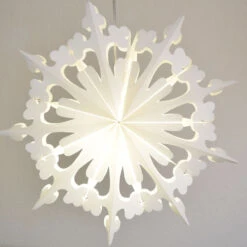 24" White Winter Clover Christmas Holiday Snowflake Paper Star Lantern, Hanging