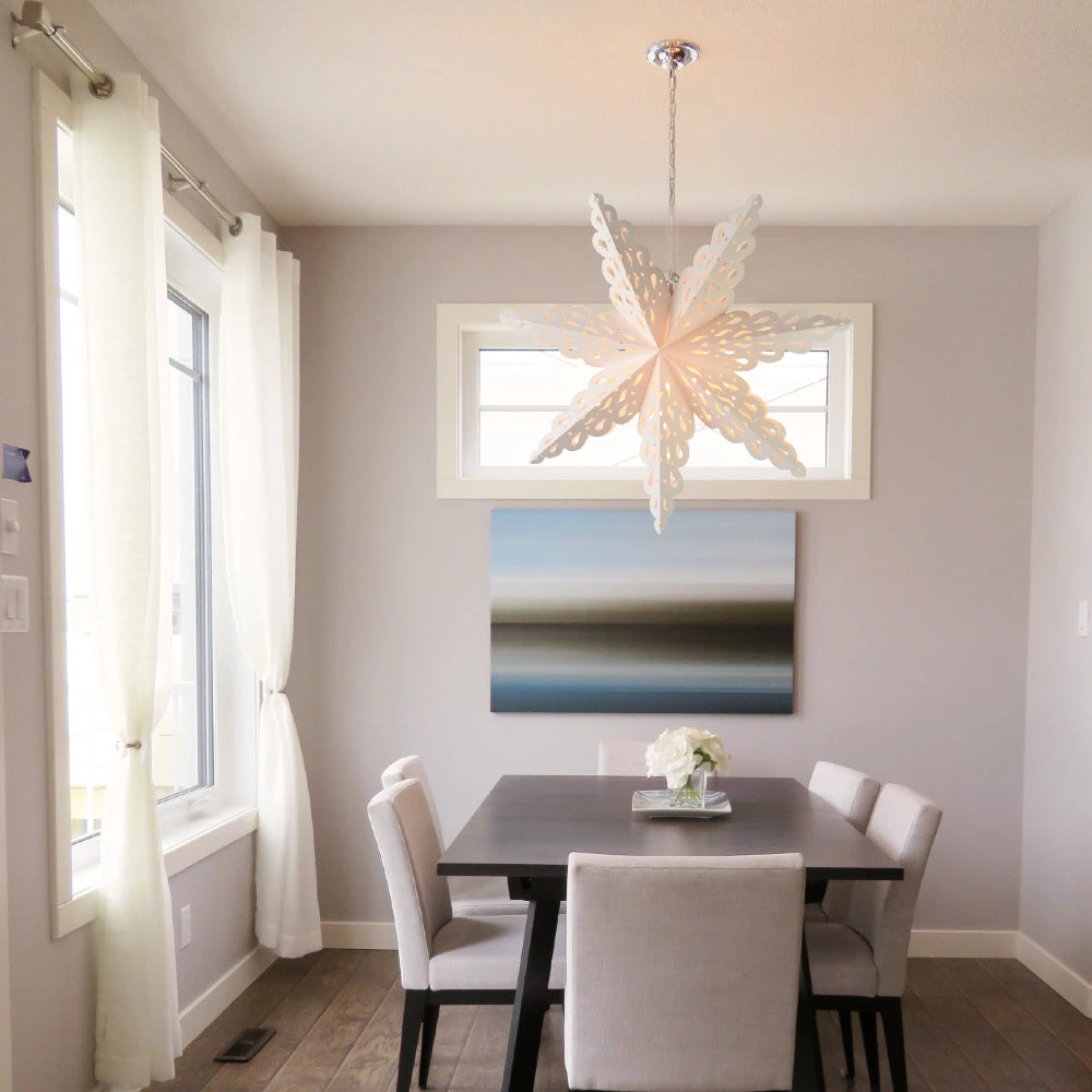 Quasimoon Pizzelle Paper Snowflake Lantern (24-Inch, White, Holiday Spirit Snowflake Design) - Great With Or Without Lights - Holiday Snowflake Decorations 6 Quasimoon Pizzelle Paper Snowflake Lantern (24-Inch, White, Holiday Spirit Snowflake Design) - Great With Or Without Lights - Holiday Snowflake Decorations - Image 4