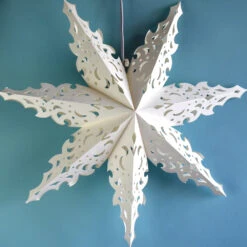 Quasimoon Pizzelle Paper Snowflake Lantern (24-Inch, White, North Star Snowflake Design) - Great With Or Without Lights - Holiday Snowflake Decorations -Lights Decor Shop winter snowflake paper star lantern north star image 2