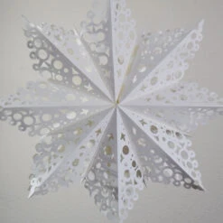 Quasimoon Paper Star Lantern (24-Inch, White, Winter Solstice Snowflake Design) - Great With Or Without Lights - Holiday And Snowflake Decorations -Lights Decor Shop winter snowflake paper star lantern solstice image 2